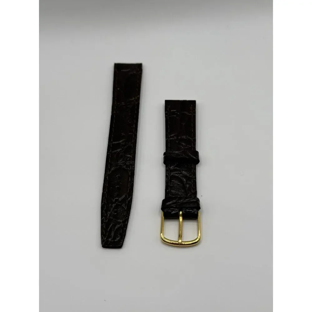 16mm KREISLER Alligator Calfskin Brown NOS Vintage Watch Band & Gold Buckle